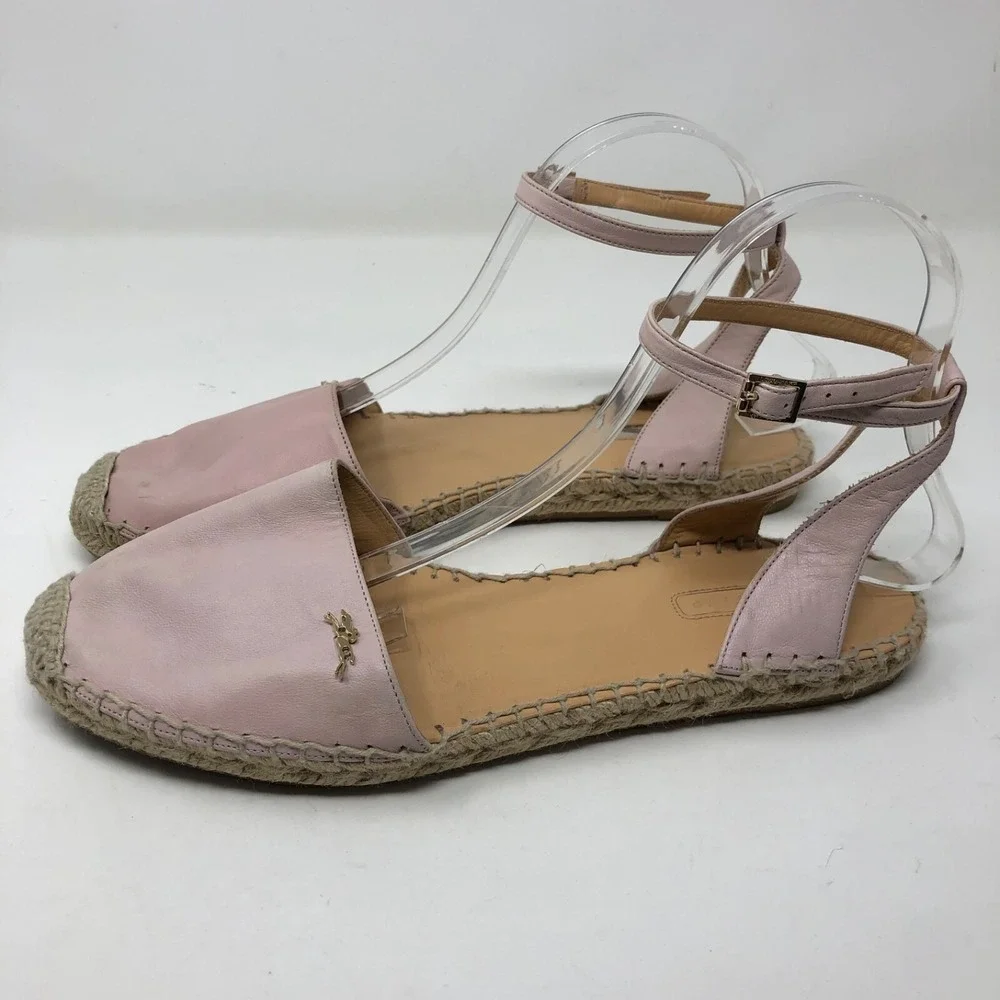 Longchamp Espadrilles Flats Womens 41 US 10 Pink Leather Ankle Strap Summer Boho